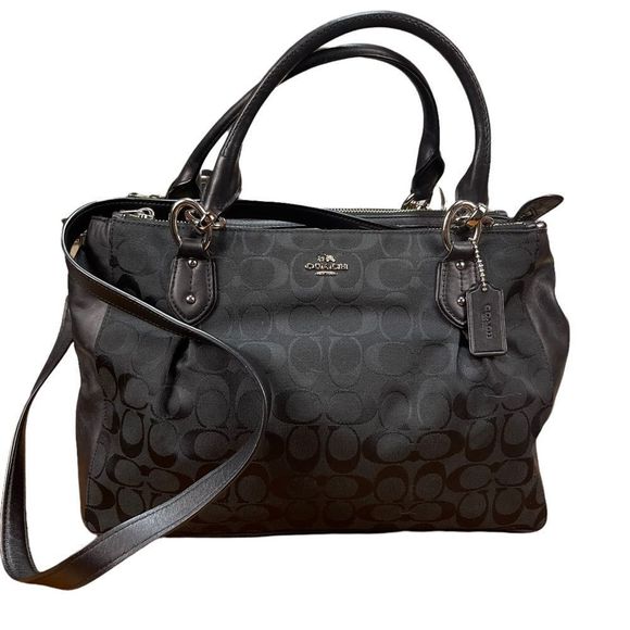 Coach Colette Carry All Black Canvas Leather Shoulder Bag 3 Compartments - Picture 2 of 16